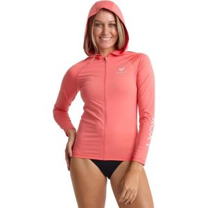 image:imageRoxy Womens Long Sleeve Zipup Hooded Rashguard  UPF 50 Sun Protection QuickDry Swim ShirtHot Coral