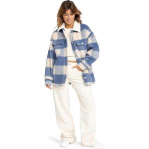 image:imageRoxy Womens Passage of Time Shacket  Soft Woolblend Plaid JacketBlue Plaid